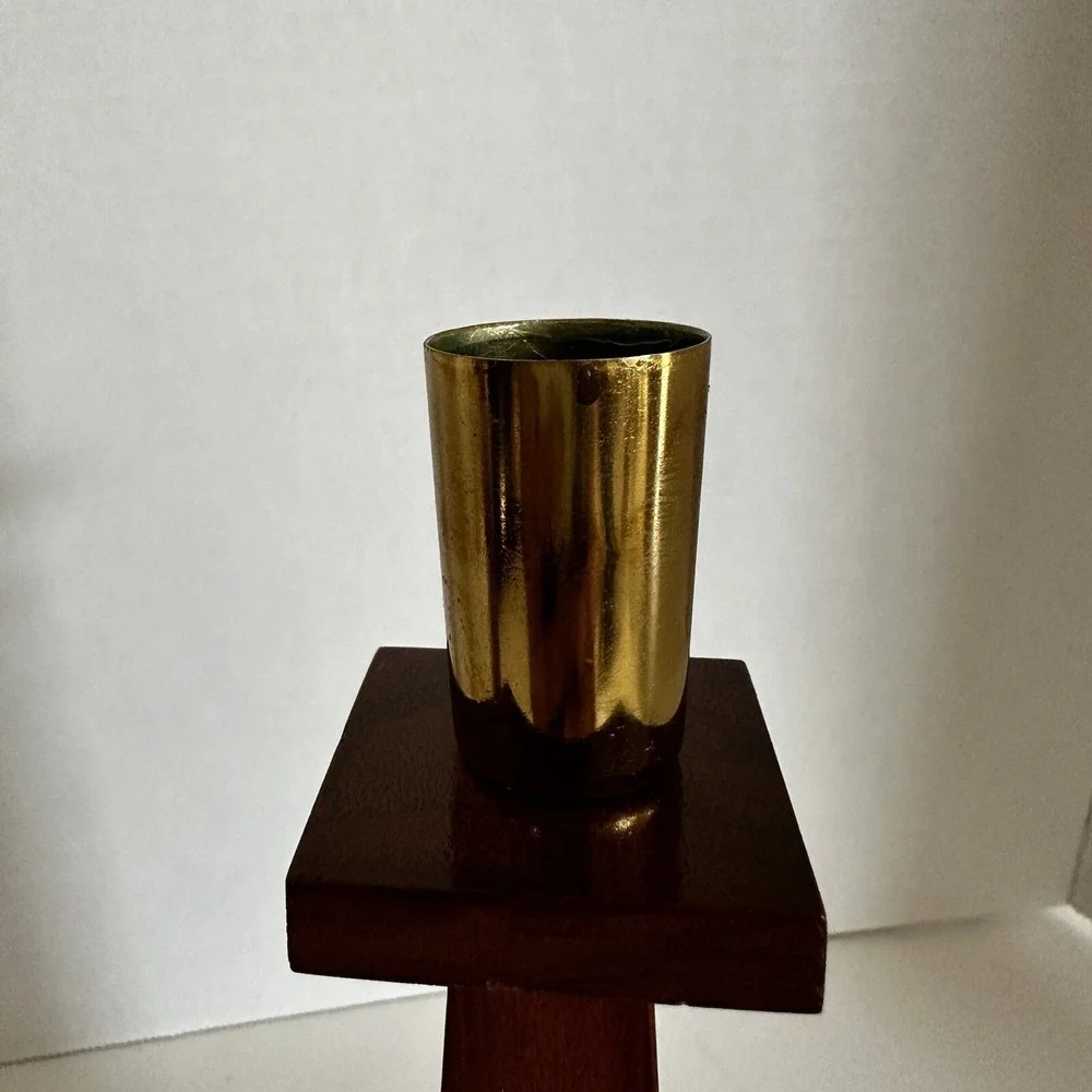 Vintage Danish Modern Kustom Kraft Walnut Brass Taper Candle Holders‎ 9 Inch